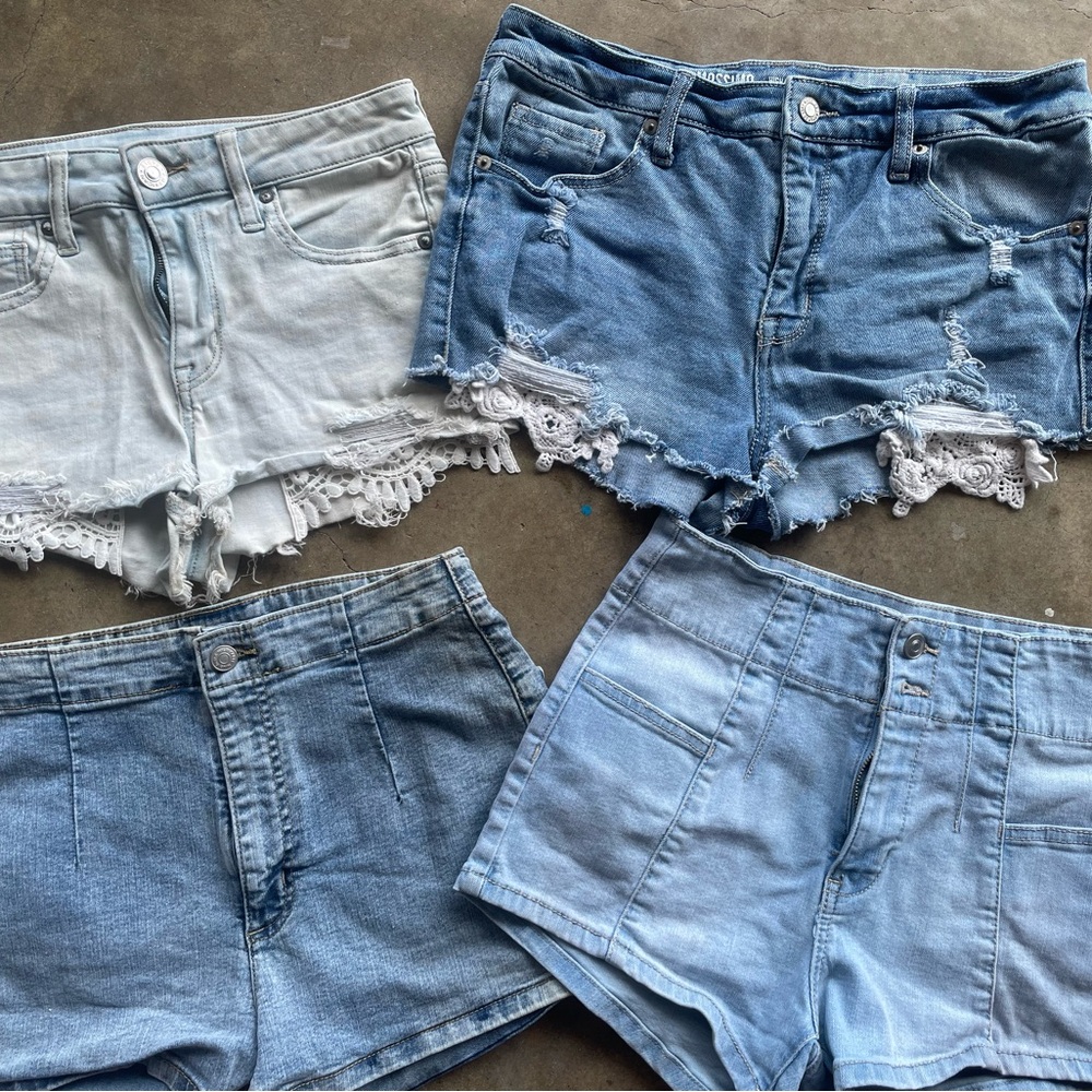 Light Blue Denim Women’s Shorts — Lace & Distressed Styles